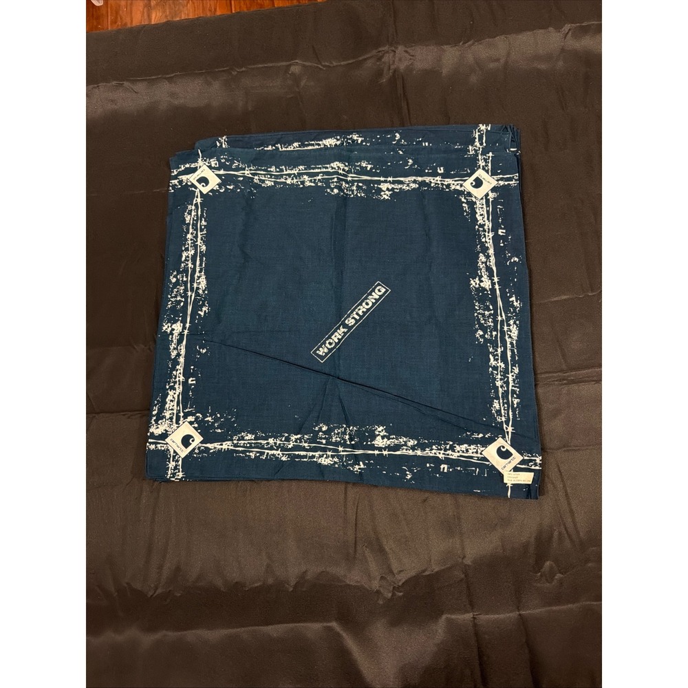 Carhartt Work Strong Barbed Wire Bandana Navy Blue Cotton Scarf Logo Print